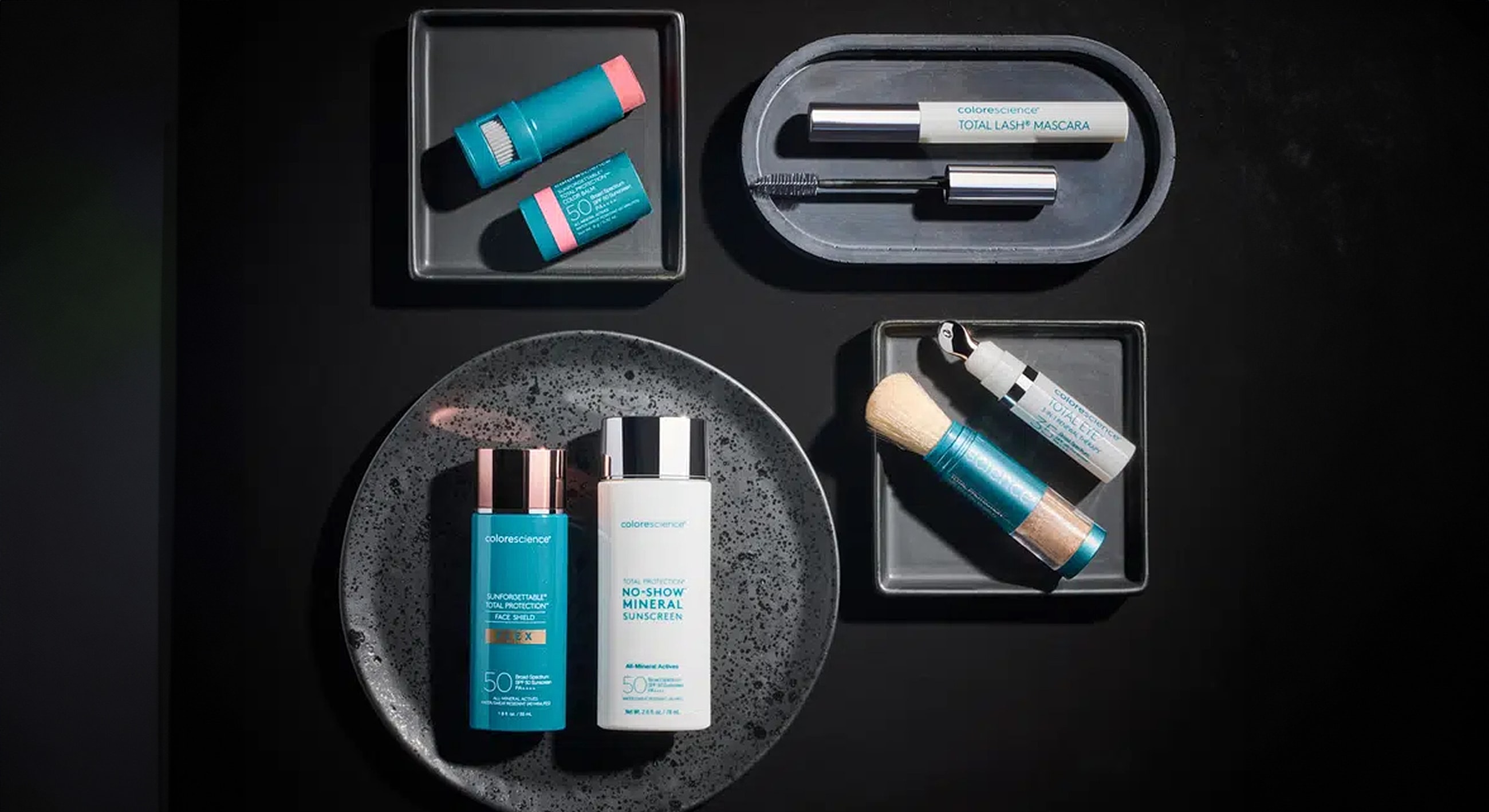 Assorted Colorescience skincare and makeup products.