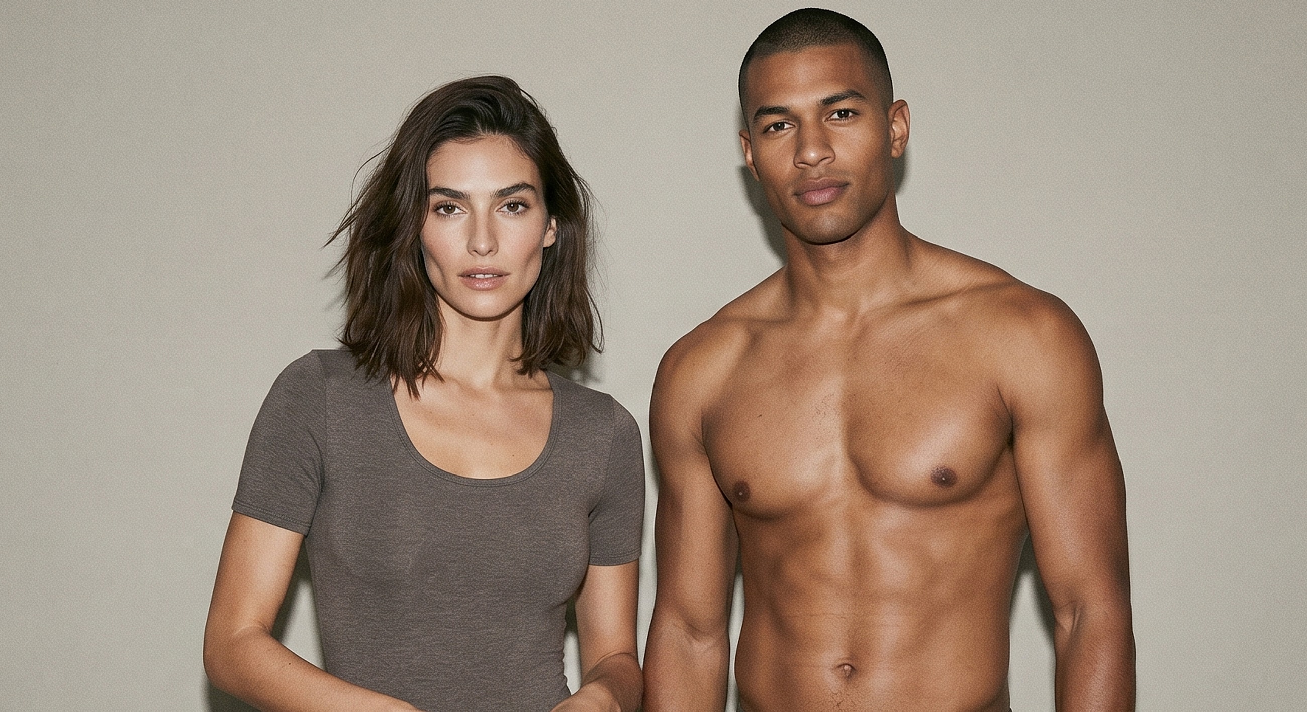 Models posing against a neutral background.
